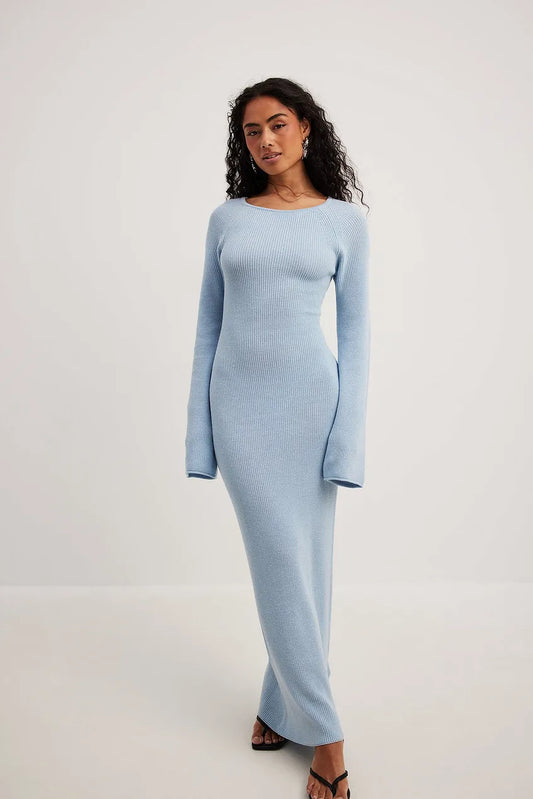 Open Back Lace Detail Knitted Maxi Dress