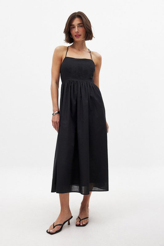 Open Back Tie Detail Midi Dress