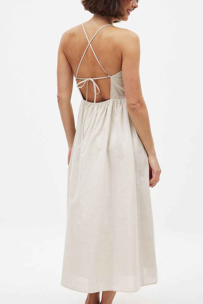 Na-kd Open Back Tie Detail Midi Dress