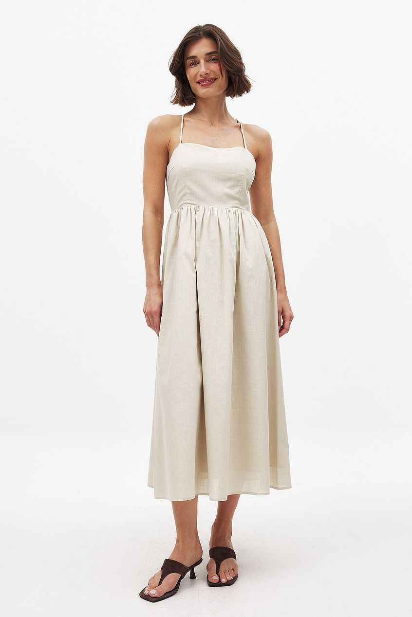 Na-kd Open Back Tie Detail Midi Dress
