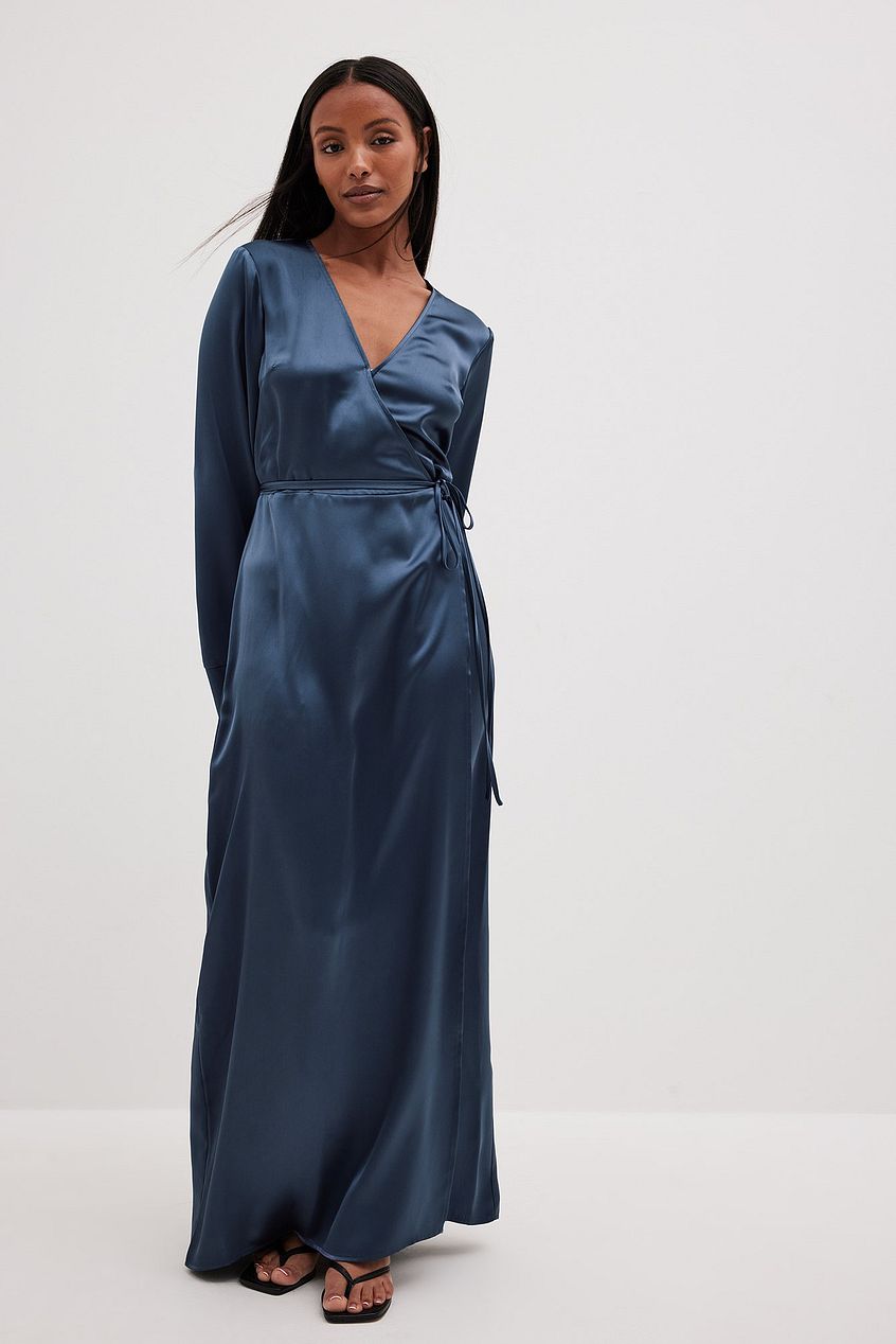 Overlapped Satin Maxi Dress