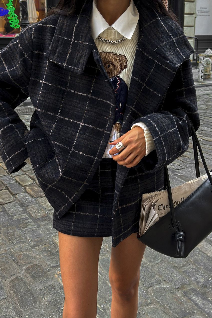 Checked Oversized Short Jacket