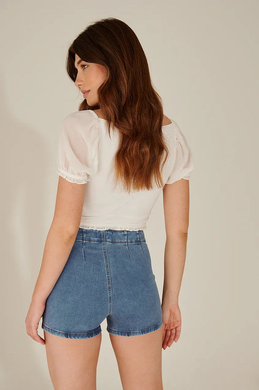Lacing Detail Cropped Top White