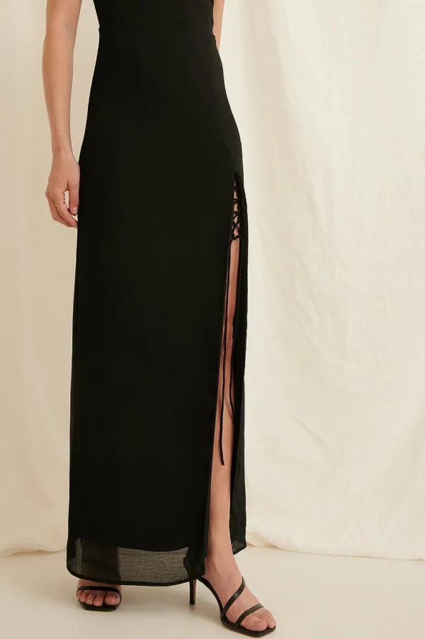 Lacing Detail Recycled Maxi Dress Black