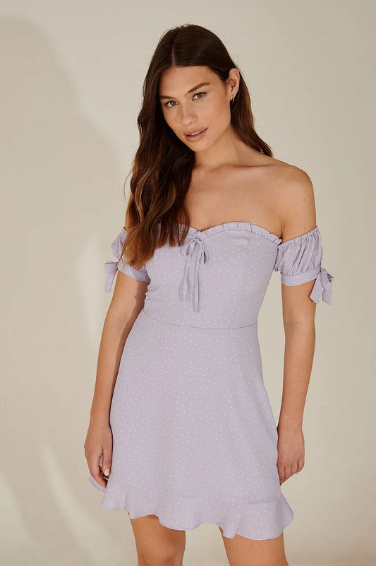 Recycled Off Shoulder Tie Detail Dress