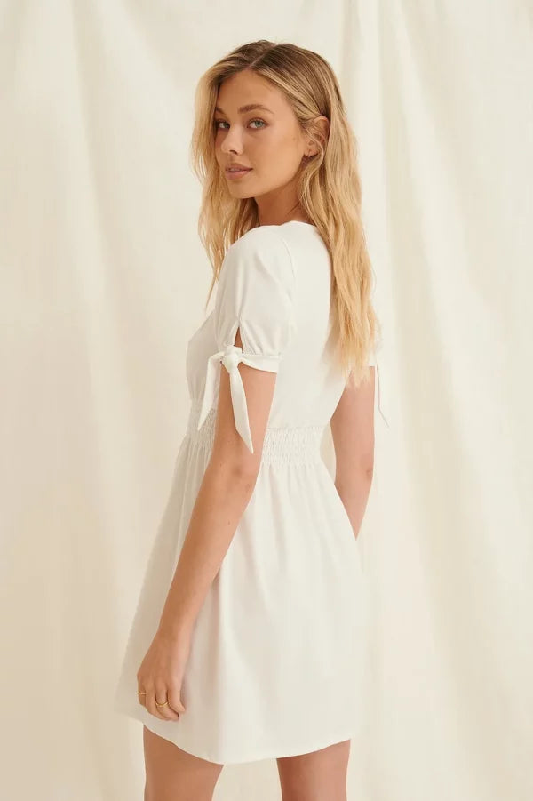Ruched Detail Recycled Mini Dress White