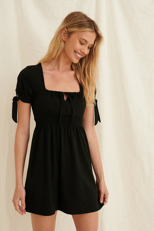 Ruched Detail Recycled Mini Dress Black