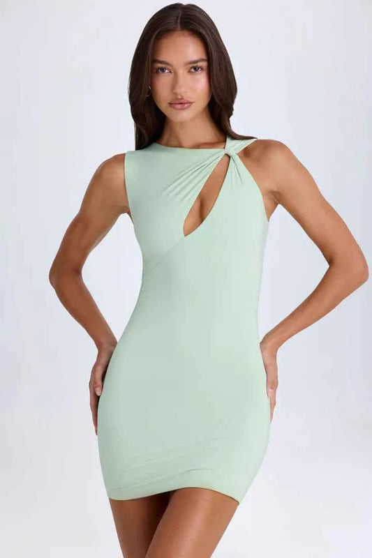 Ohpolly - Twisted Cut-Out Mini Dress in Green
