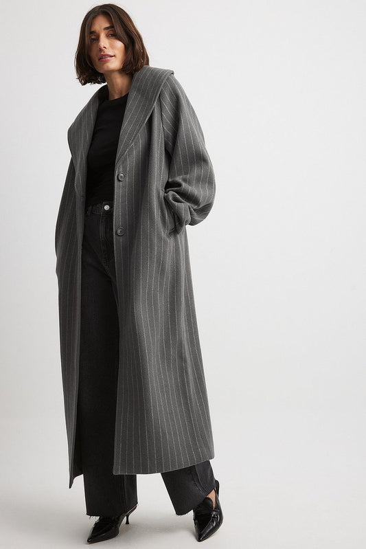 Pinstriped Wool Blend Coat