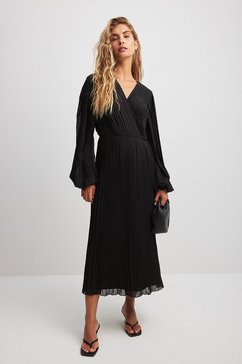Na-kd Pleated Overlap Midi Dress