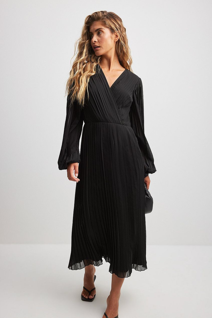 Na-kd Pleated Overlap Midi Dress