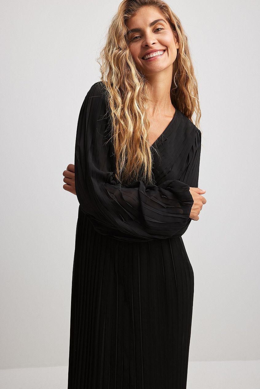 Na-kd Pleated Overlap Midi Dress