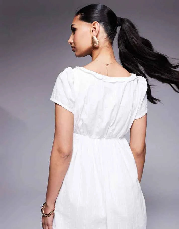 Princess Polly cotton puff sleeve sweetheart neckline tie detail mini dress in white