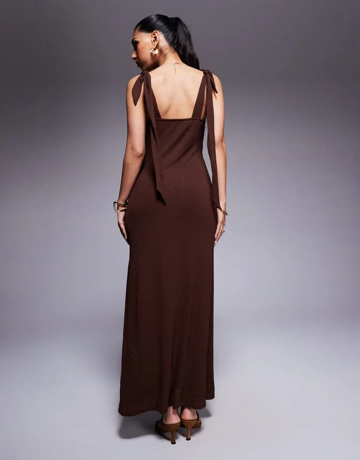 Princess Polly plunge neck ring detail maxi dress in chocolate
