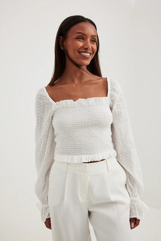 Puff Sleeve Dobby Blouse