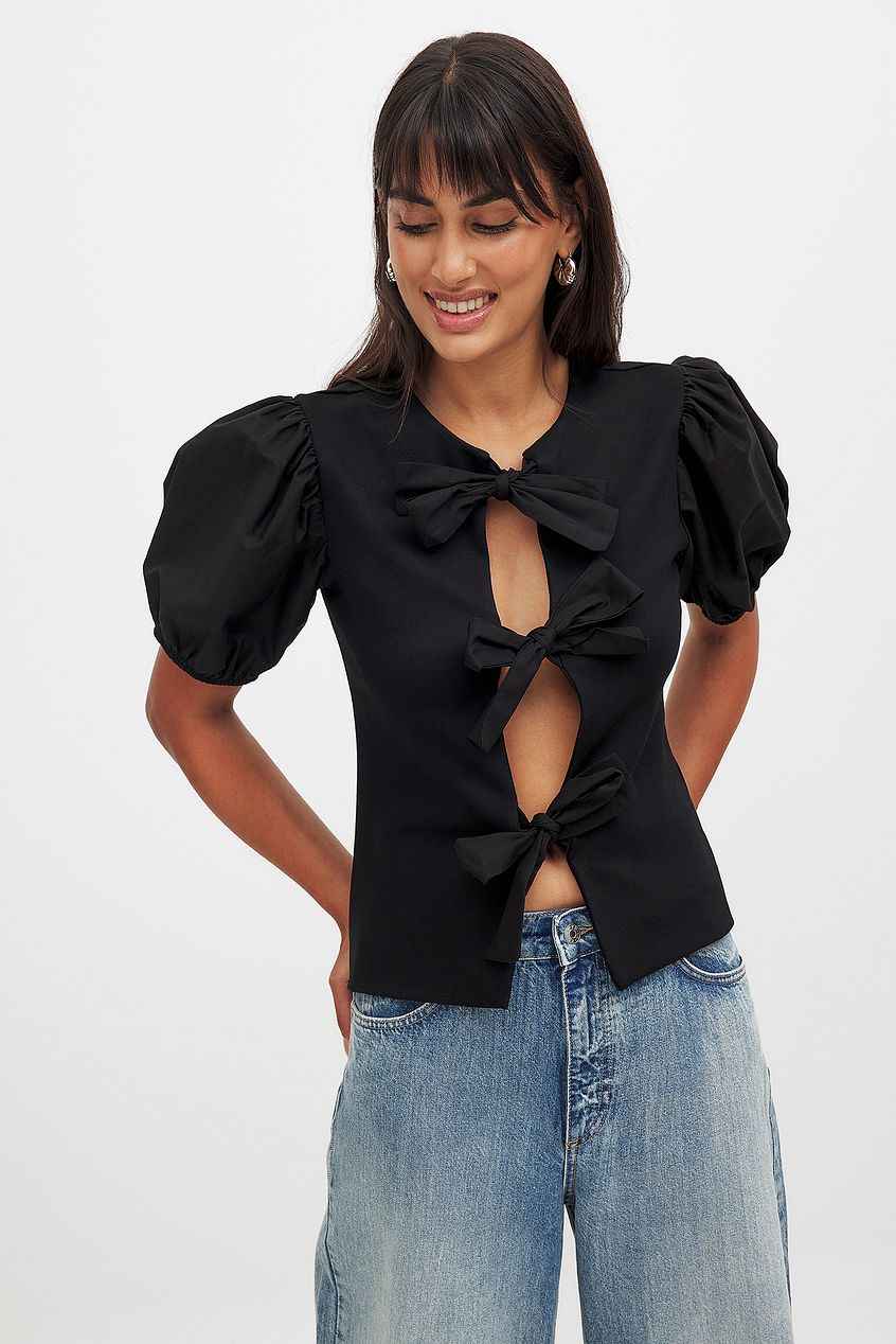 Na-kd Puff Sleeve Tie Top