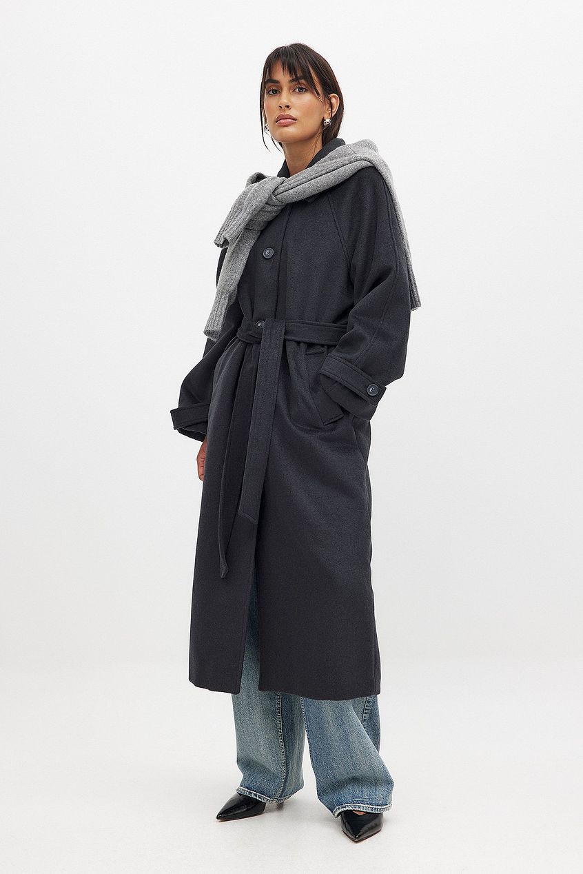 Raglan Sleeve Wool Blend Coat