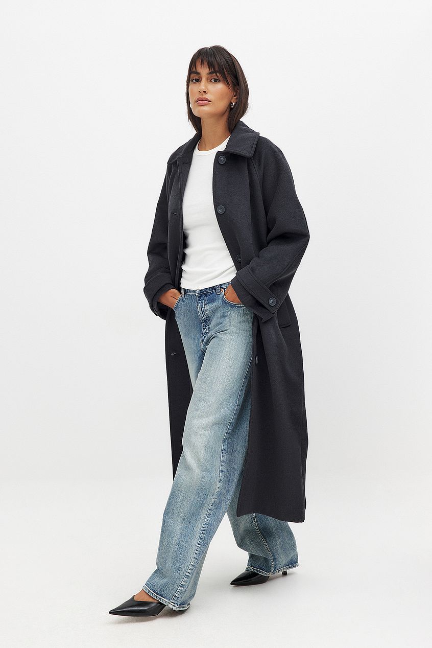 Raglan Sleeve Wool Blend Coat