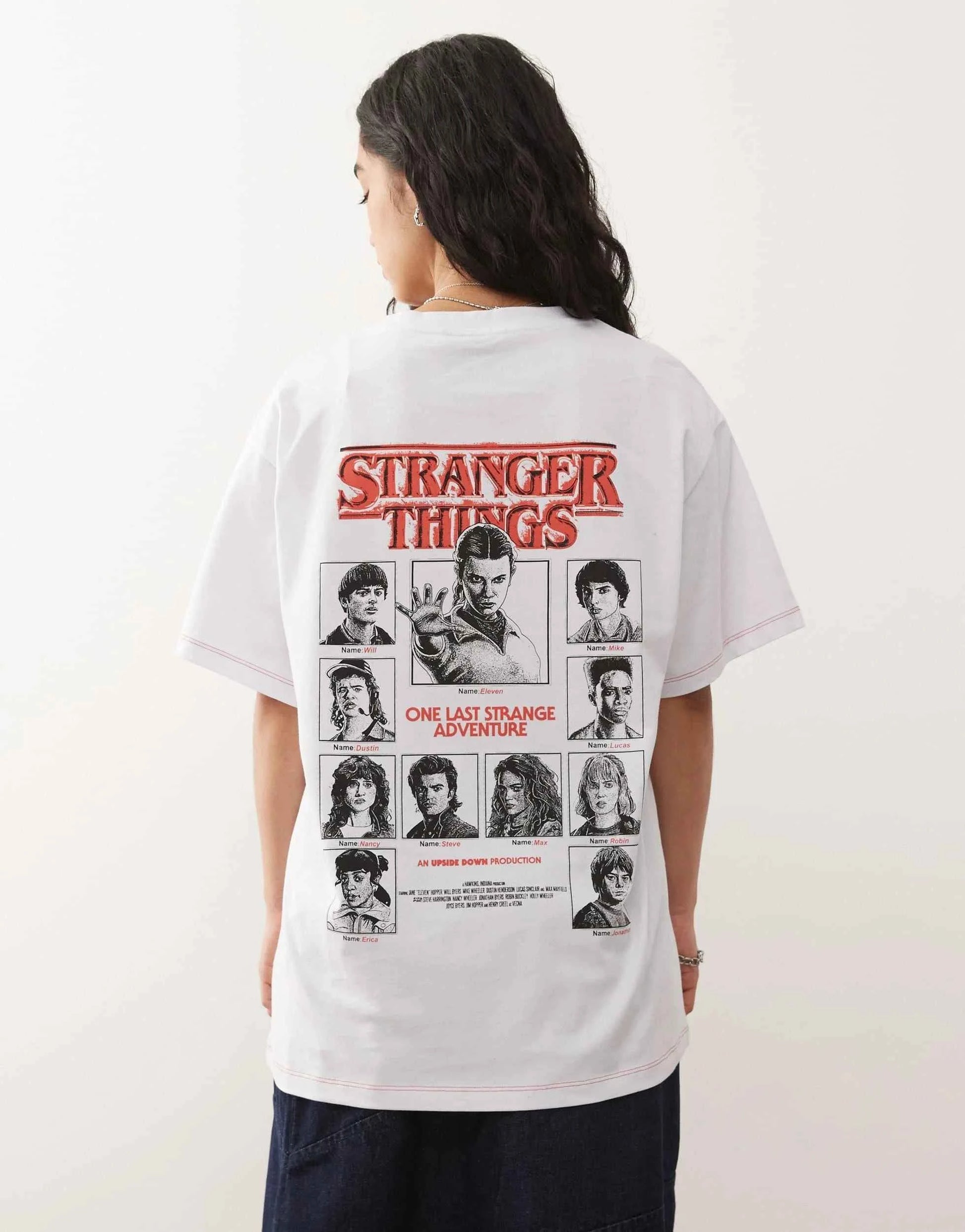 Reclaimed Vintage X Stranger Things Oversized T-Shirt With Character Back Print in White