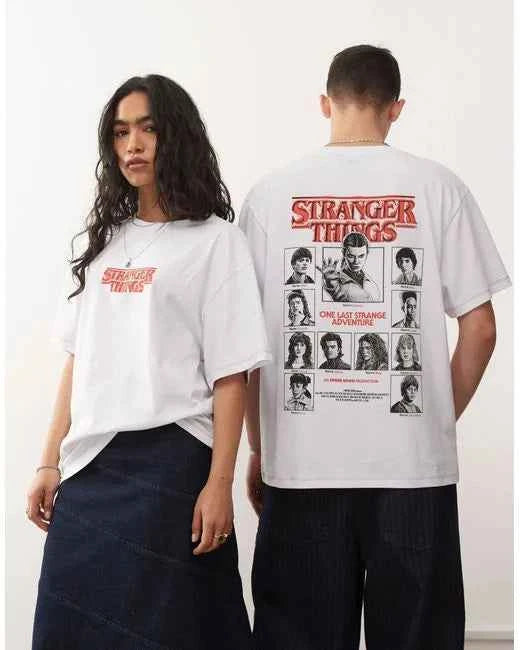 Reclaimed Vintage X Stranger Things Oversized T-Shirt With Character Back Print in White
