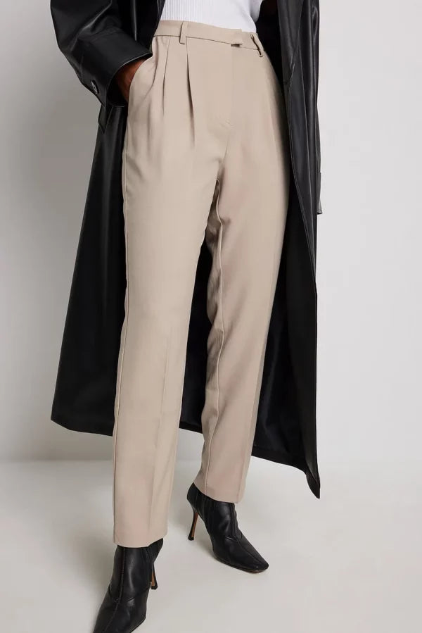 Cropped High Waist Suit Pants Beige