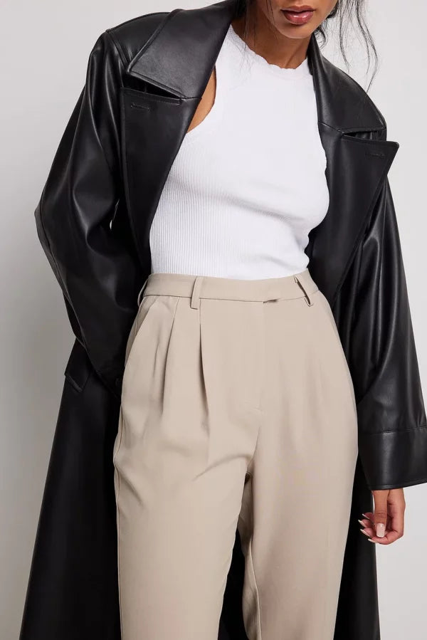 Cropped High Waist Suit Pants Beige