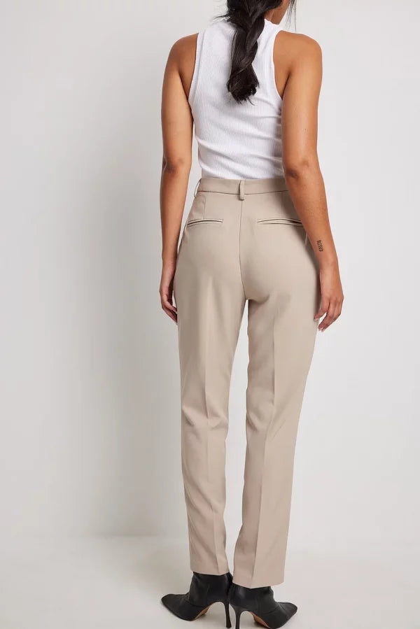 Cropped High Waist Suit Pants Beige