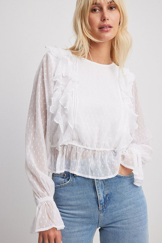 Dobby Multi Frill Blouse White
