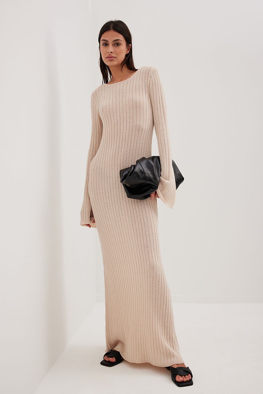 Rib Knitted Deep Back Maxi Dress