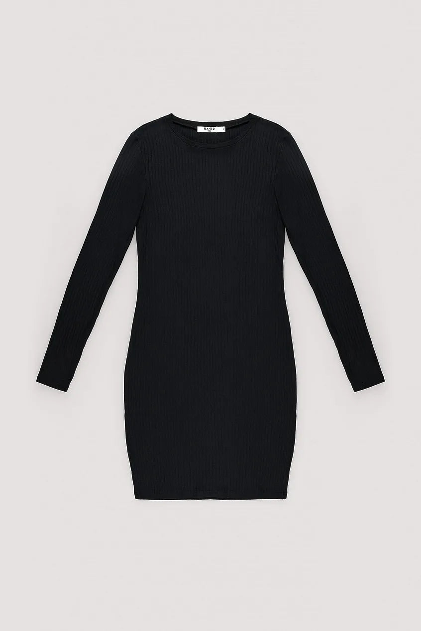 Rib Mini Dress Black