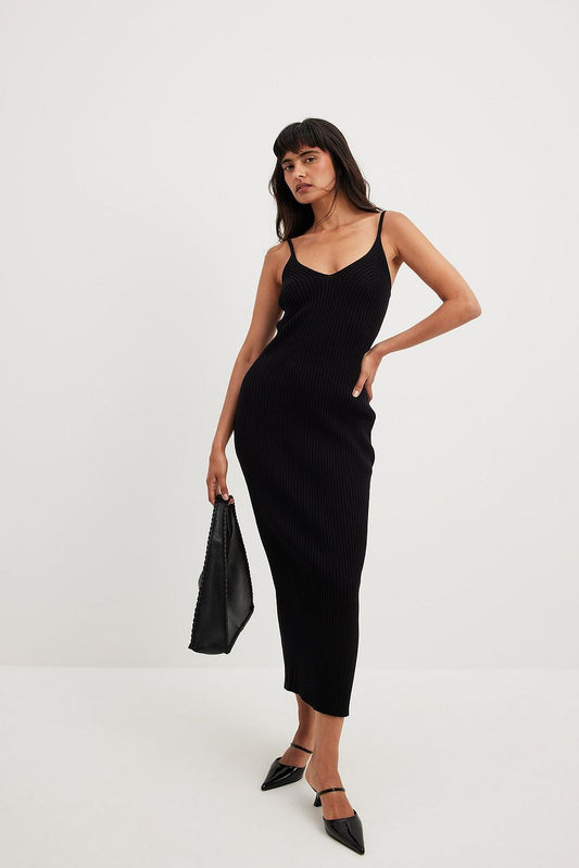 Ribbed Knitted Midi Slip Dress