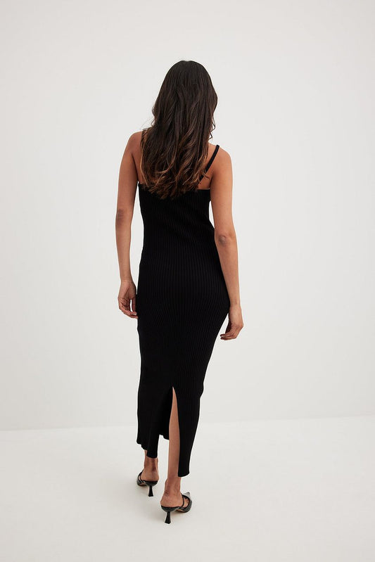 Ribbed Knitted Midi Slip Dress
