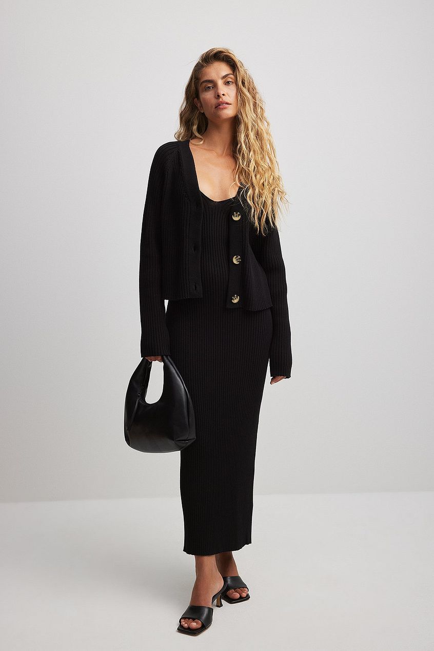 Ribbed Knitted Midi Slip Dress