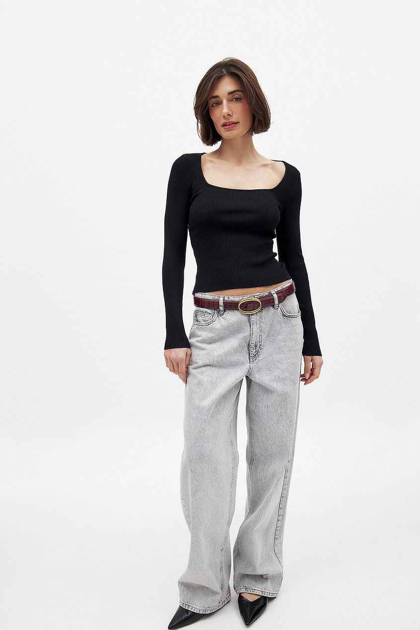 Na-kd Ribbed Knitted Square Neck Top
