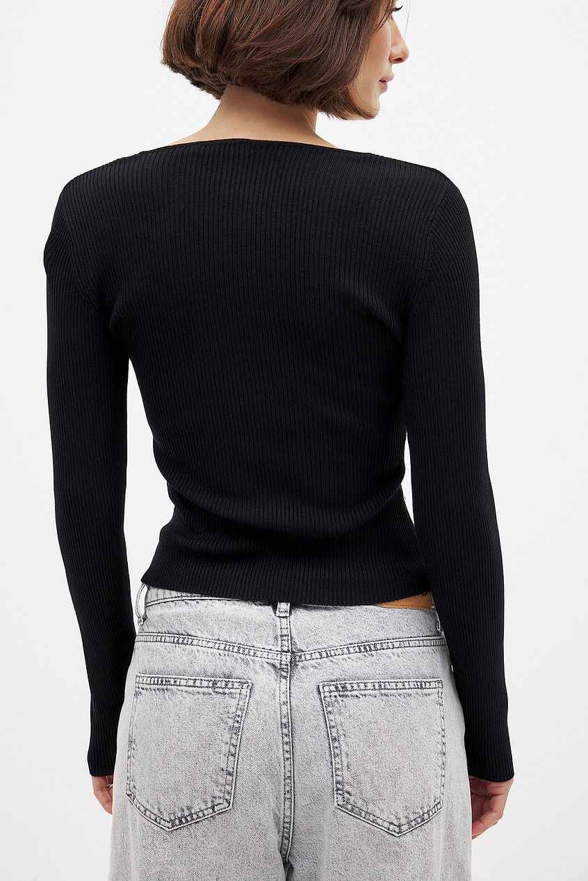 Na-kd Ribbed Knitted Square Neck Top