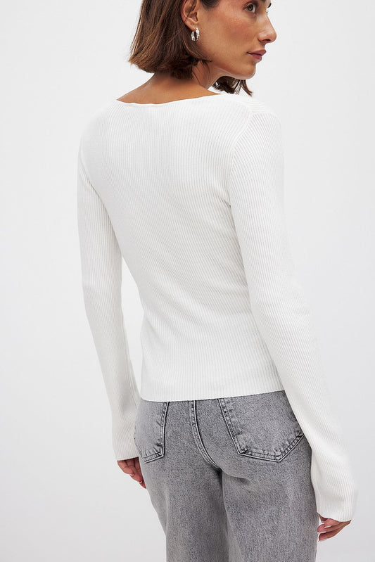 Na-kd Ribbed Knitted Square Neck Top