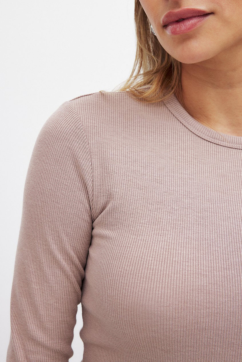 Na-kd Ribbed Long Sleeved Round Neck Top