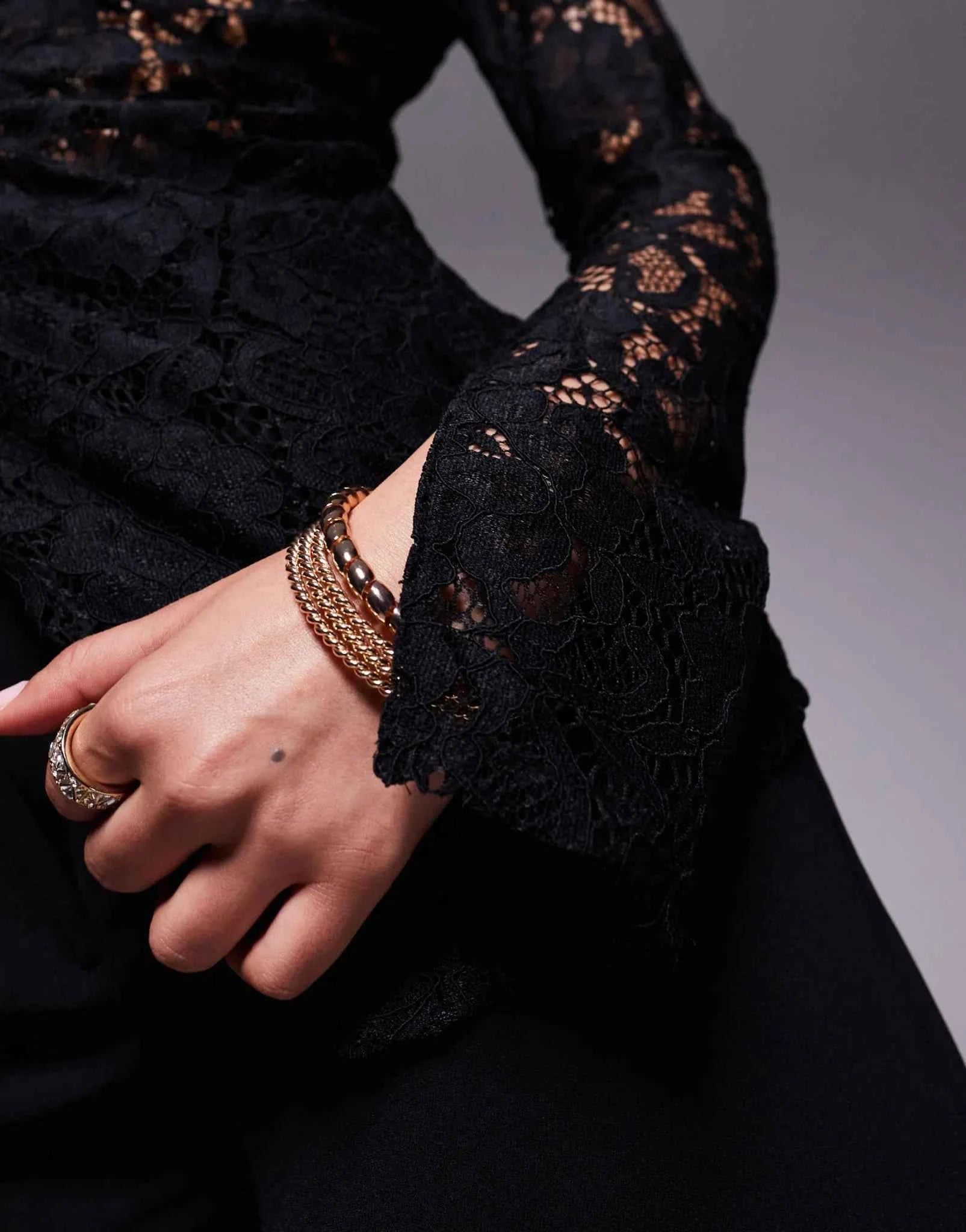 River Island lace shirt co-ord in black