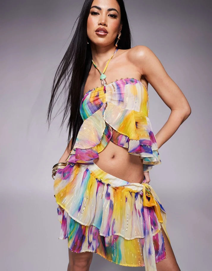 River Island rara mini skirt co-ord in bright purple