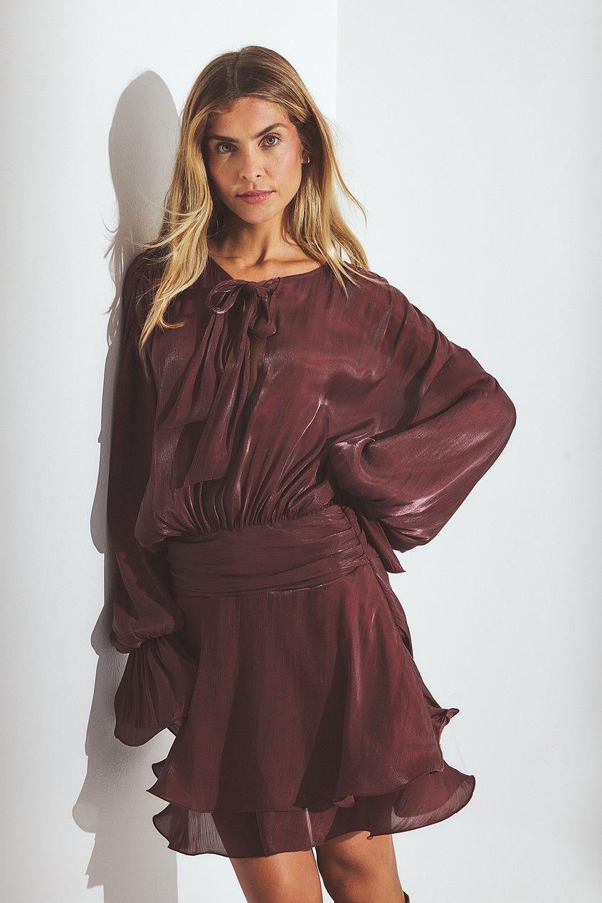 Na-kd Ruched Waist Ruffle Mini Dress