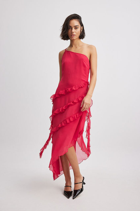 Ruffle Chiffon Midi Dress