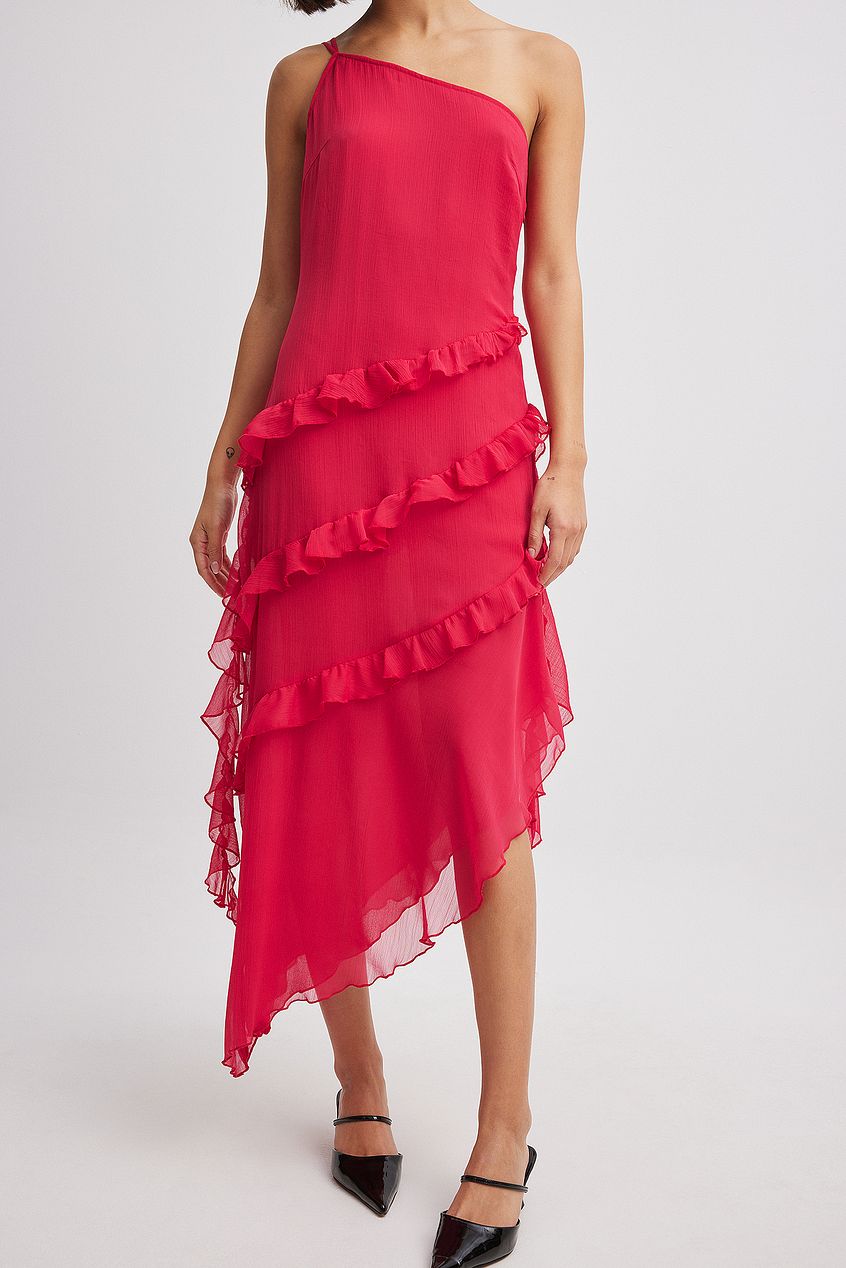 Ruffle Chiffon Midi Dress