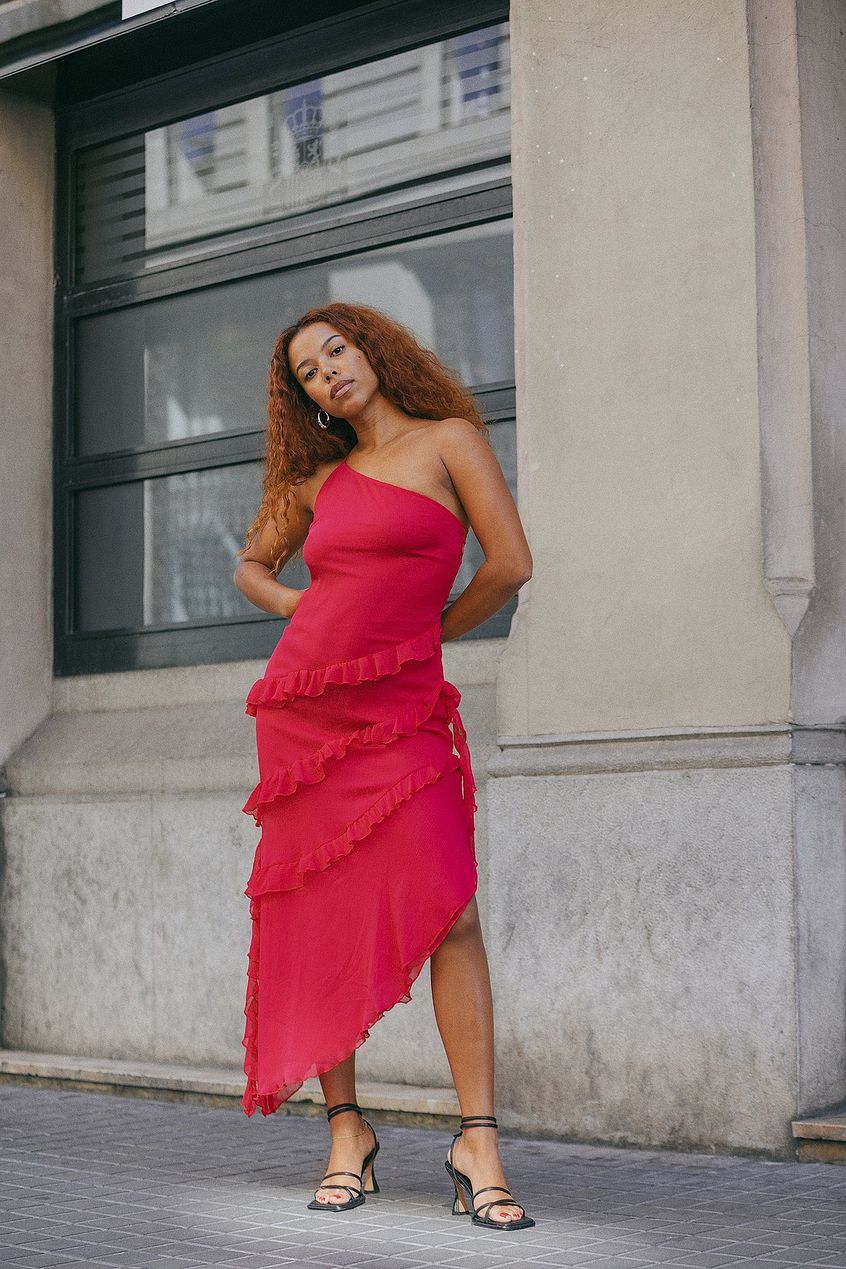 Ruffle Chiffon Midi Dress