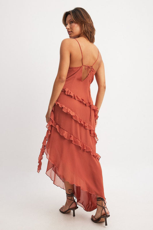 Ruffle Chiffon Midi Dress