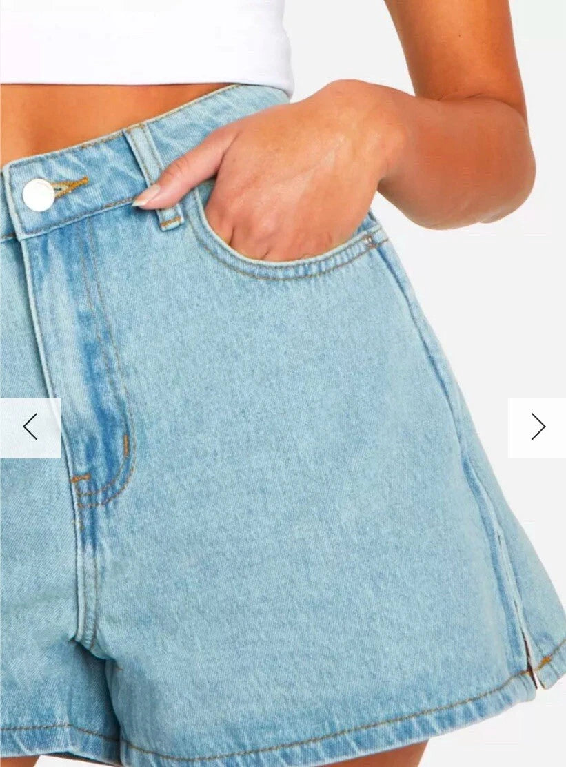 Boohoo Zip Hem Detail Vintage Wash Denim Shorts Vintage Wash