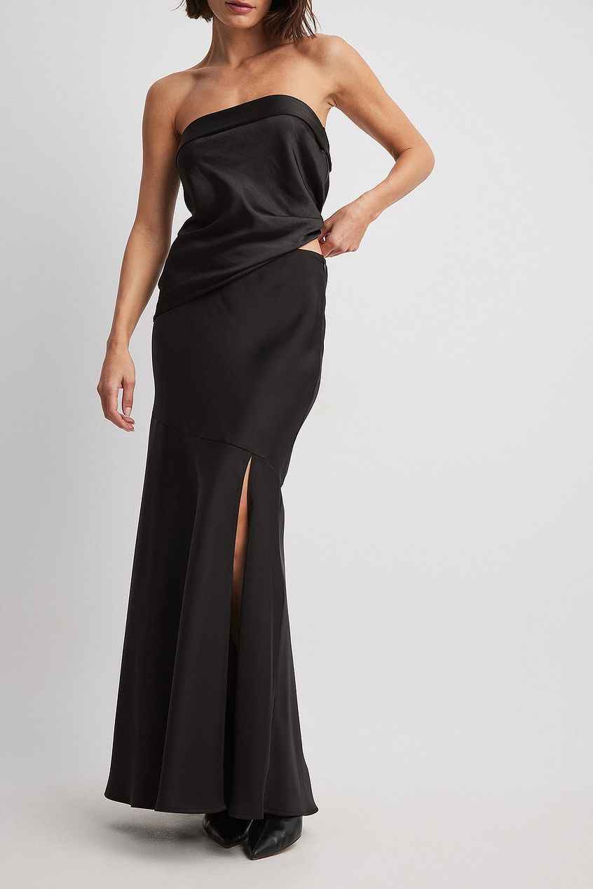 Na-kd Satin Asymmetric Seam Detail Maxi Skirt