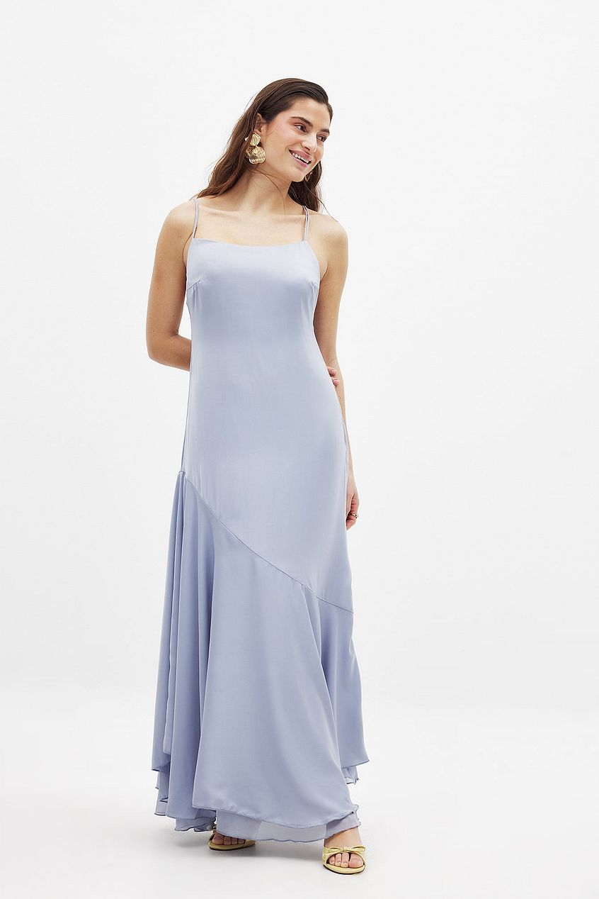 Na-kd Satin Asymmetric Tier Slip Dress