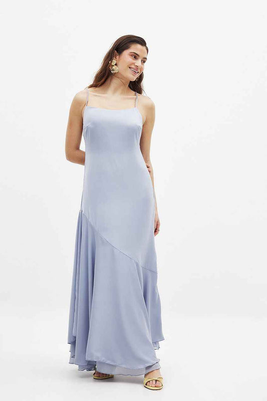 Na-kd Satin Asymmetric Tier Slip Dress