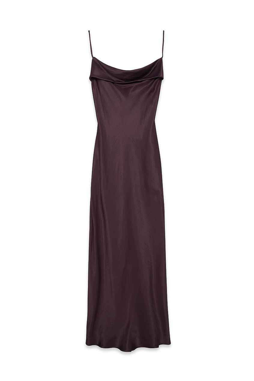 Satin Fold Detail Midi Slip Dress
