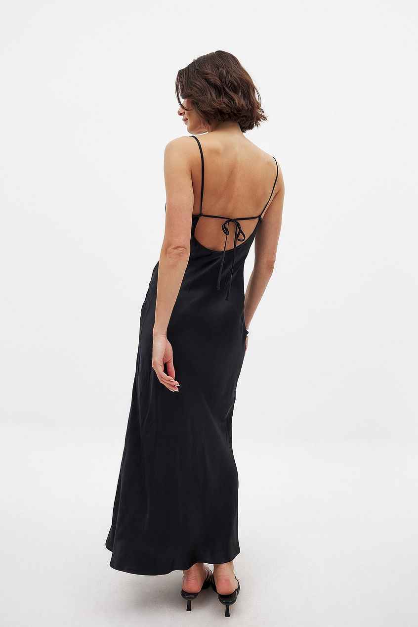 Satin Fold Detail Midi Slip Dress
